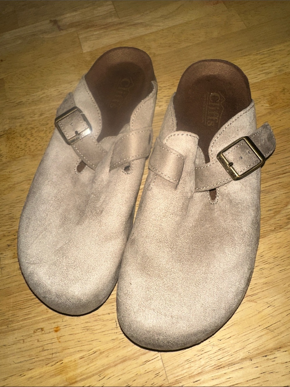 Women Suede Slip-On Clog with Buckle - Taupe